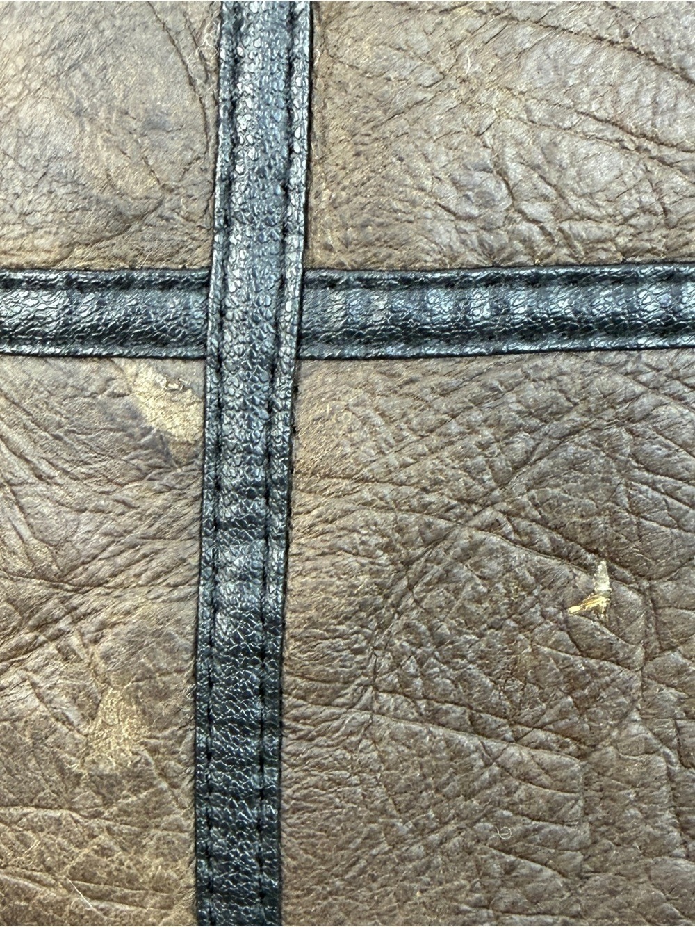 Vintage 70s 80s boxy brown black leather shearling oversized patchwork vest - Picture 15 of 17